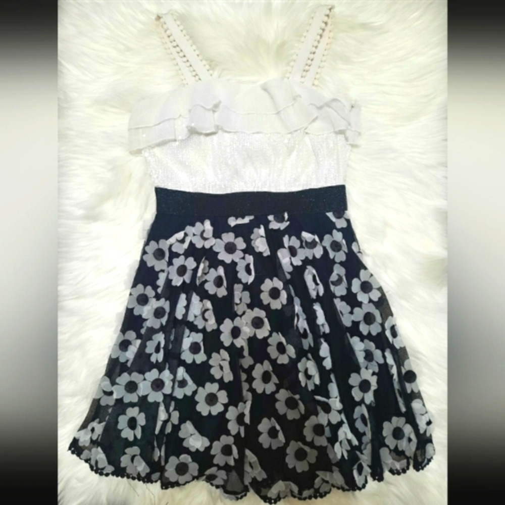 Charming Black and White Floral Kids Dress